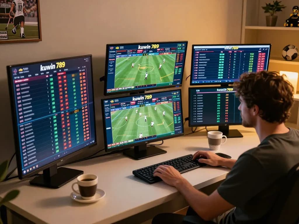 Engage in sports betting on kuwin 789 with multiple screens showing live odds and exciting opportunities