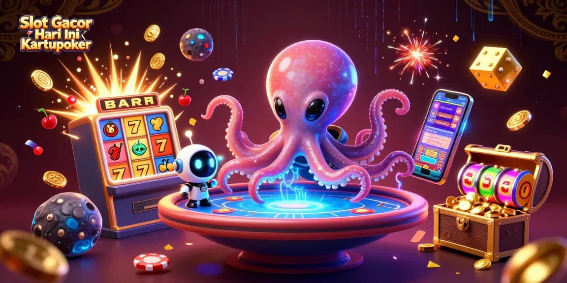 Experience the thrill of Slot Gacor Hari Ini Kartupoker with an exciting alien casino scene featuring vivid slot elements.