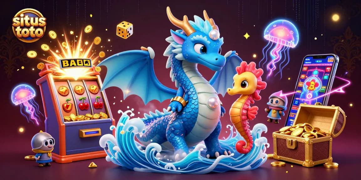 Membuka situs toto dengan jackpot emas, dihiasi naga air tiga dimensi dan pahlawan kuda laut berarmor karang