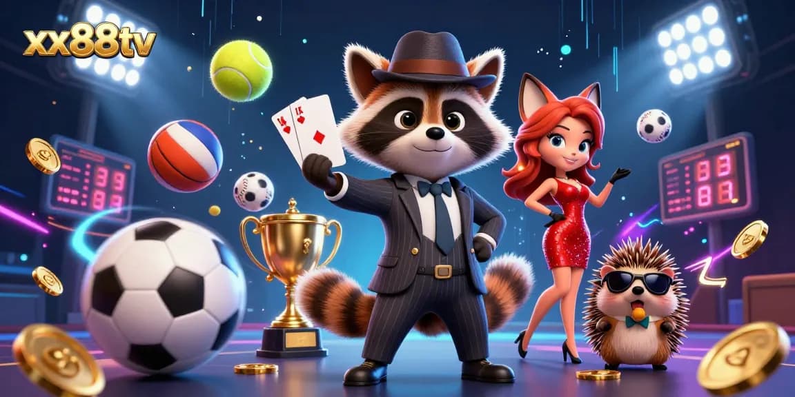Win big with xx88tv featuring raccoon, fox, and hedgehog in vibrant casino action.
