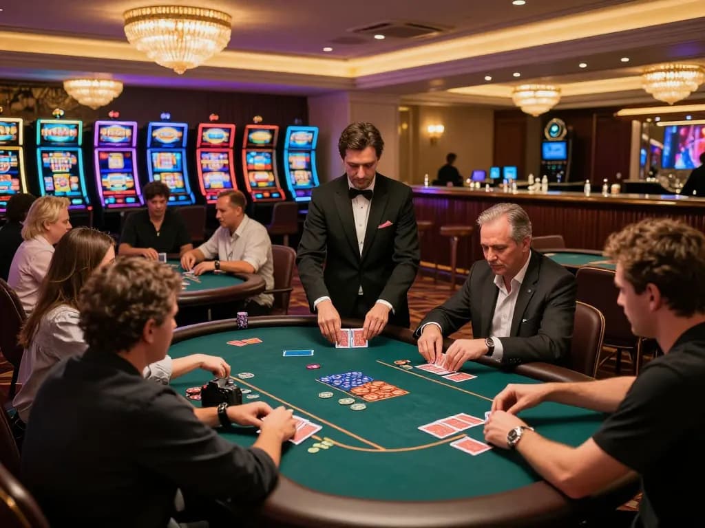 Players enjoying a thrilling night at gattovolpelago casino with vibrant lighting and energetic atmosphere.