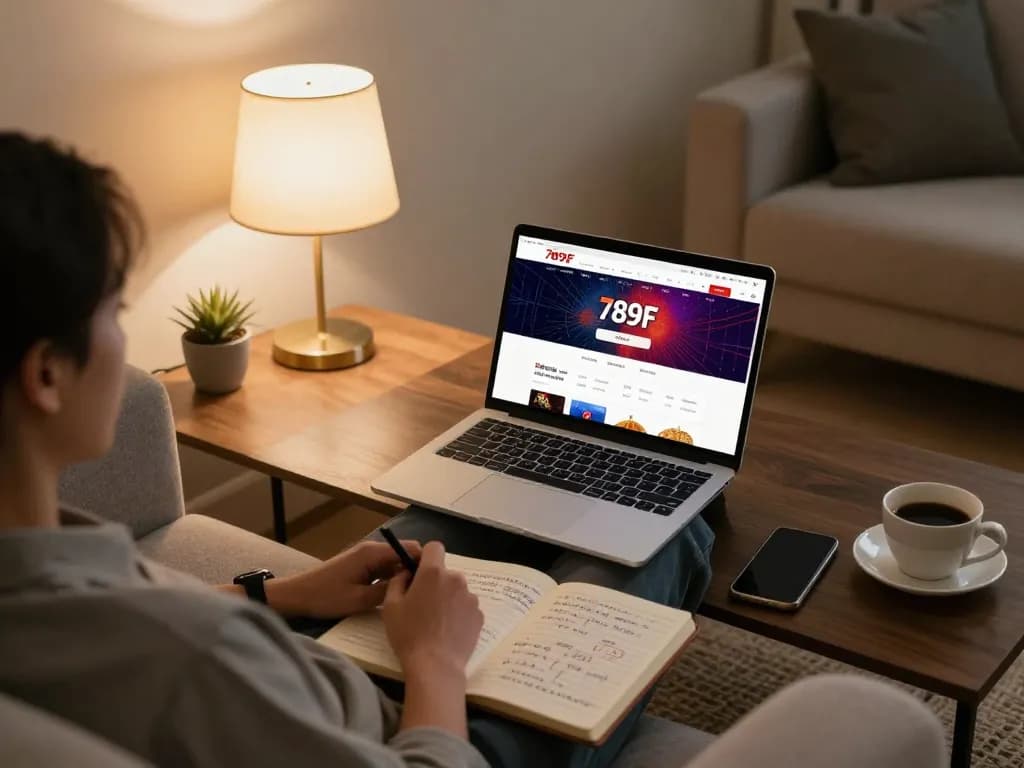 Engaging in online gaming with 789F đăng nhập on a laptop in a cozy living room setting.