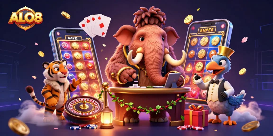 Experience exciting gaming at ALO8 with dynamic 3D characters welcoming players to the casino.