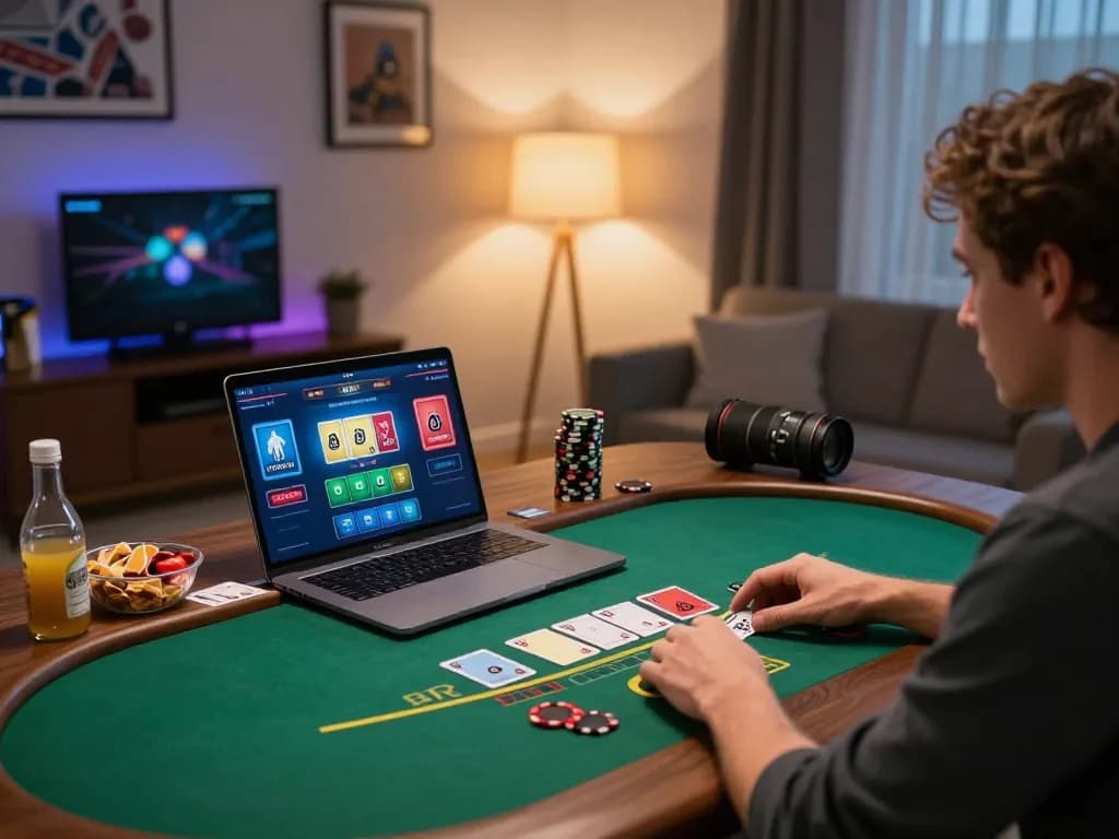 Player engaging in an online blackjack game on KK55, showcasing a vibrant gaming setup and responsible play.