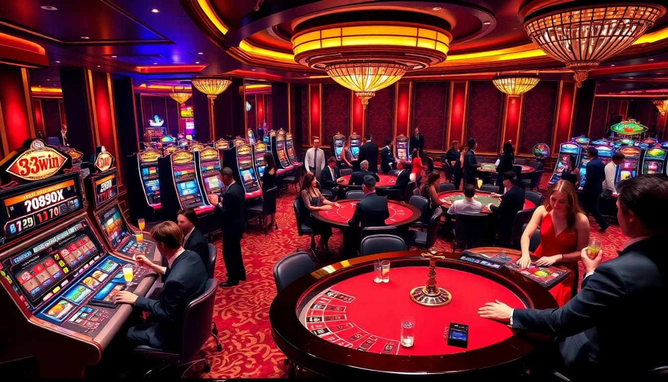 Exciting casino atmosphere with players engaged in games at 33win