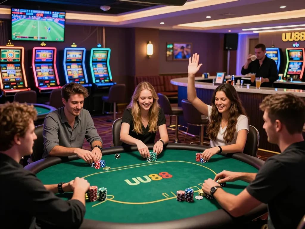Engaged players at the UU88 gaming room experiencing the excitement of casino games