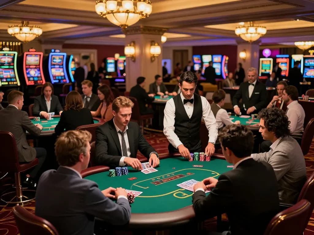 Players enjoying poker at God55 casino with vibrant atmosphere and warm lighting