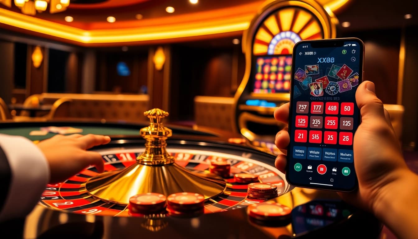 Winning strategy at XX88 casino with vibrant roulette table and cards, showcasing excitement.