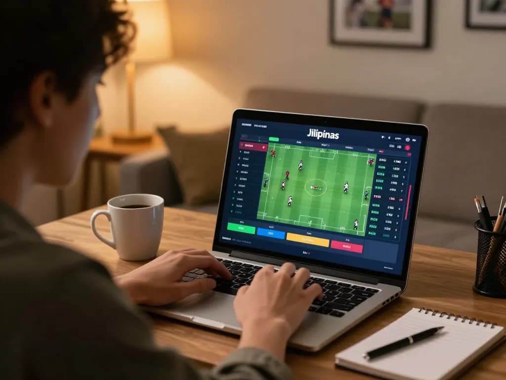 Jilipinas user engaged in online sports betting, analyzing live odds and match stats.