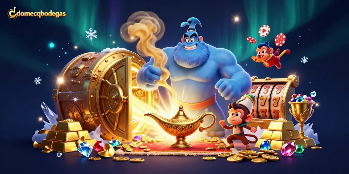 Dive into domecqbodegas with a vibrant casino illustration showcasing a magical genie and poker chips.