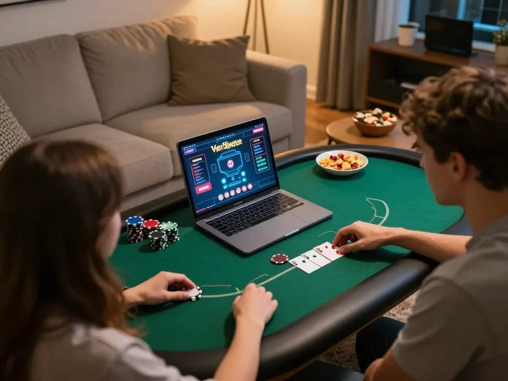 Engaged player enjoying online poker at home, showcasing the spirit of liên minh okwin in a cozy atmosphere.