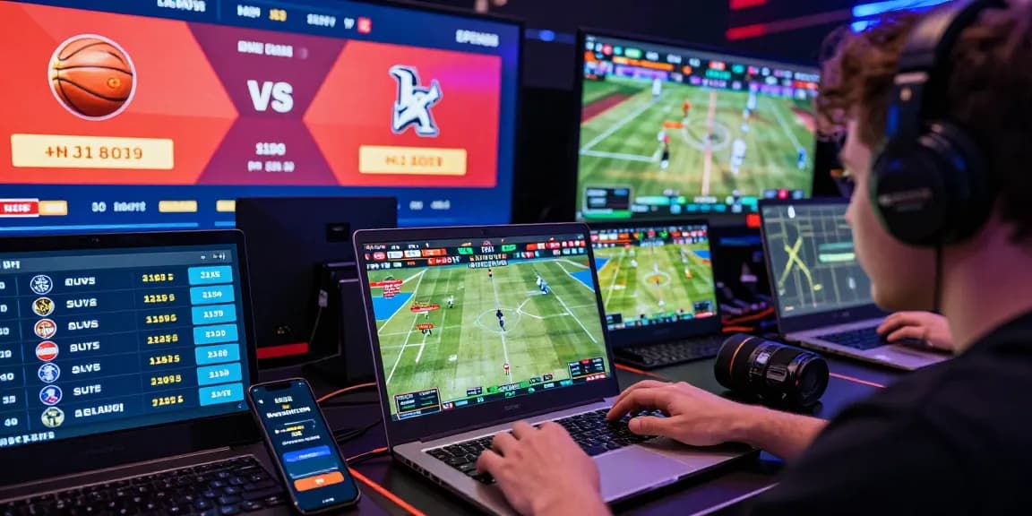 OPEN88 sports betting platform showcasing live betting excitement and enthusiastic player navigating odds on laptop.
