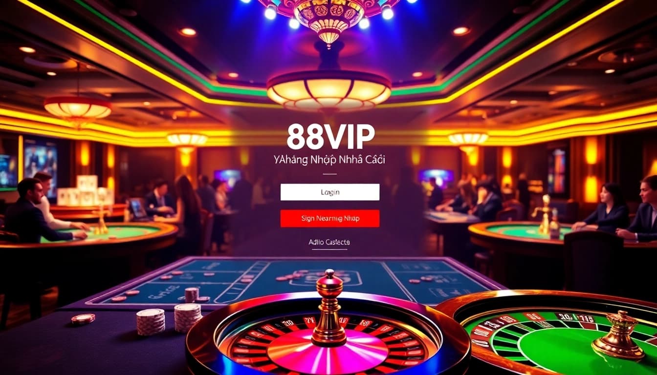 Engage in 'Đăng Nhập Nhà Cái 68VIP' at an upscale online casino with vibrant gameplay visuals.