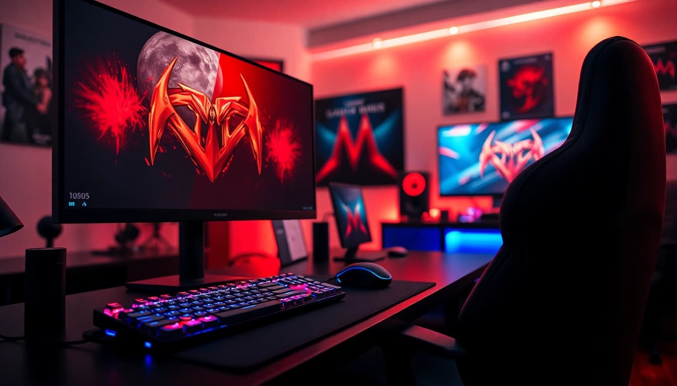 Engaging hi game setup showcasing a high-tech gaming monitor and vibrant keyboard.