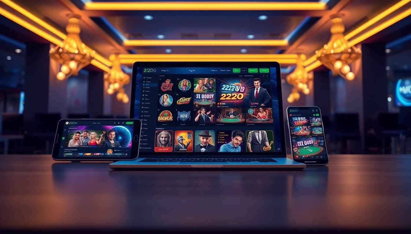 Online gaming experience at 222O with vibrant slots and live dealers.
