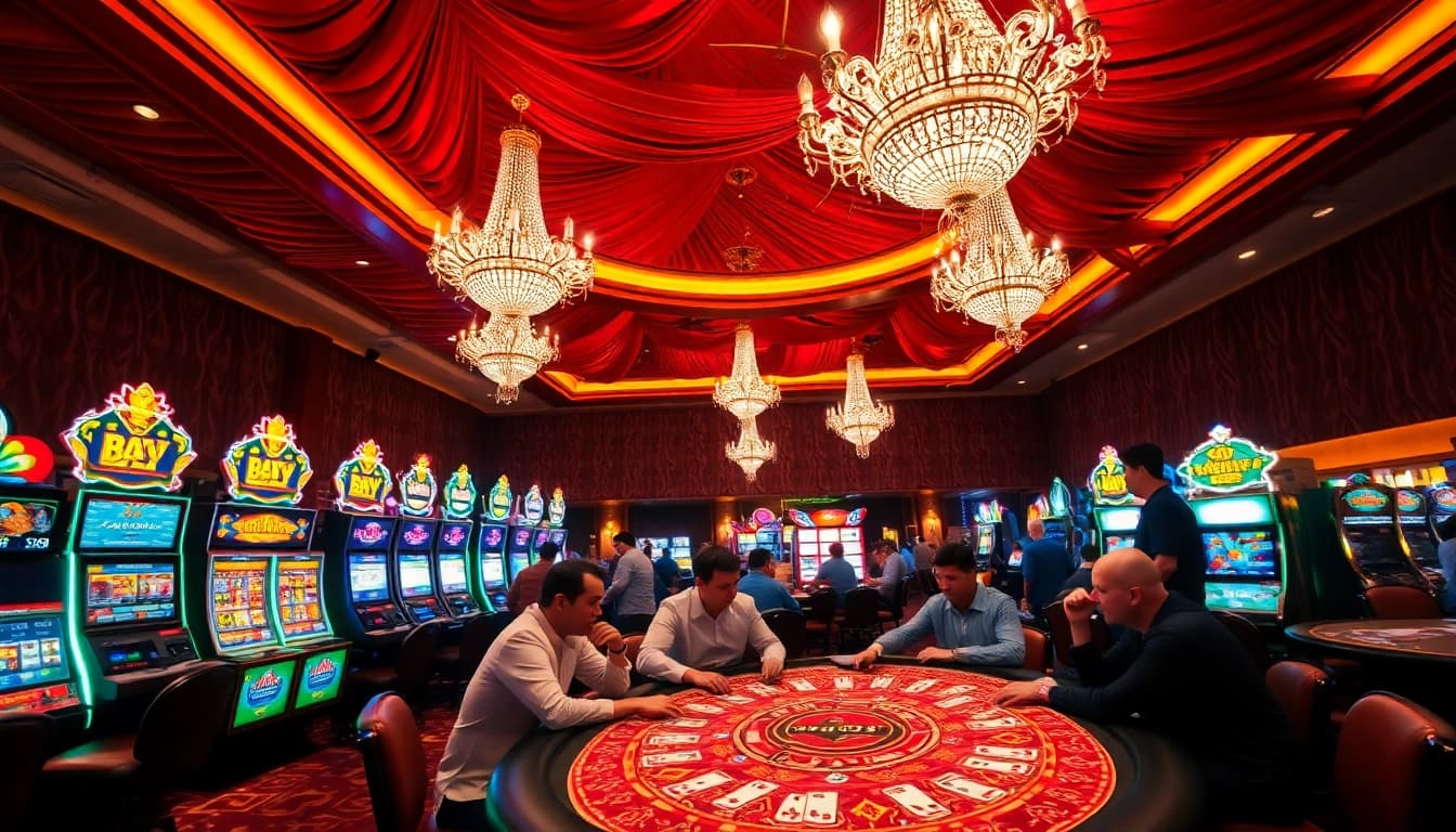 Inultogel mengeksplorasi suasana kasino yang hidup dengan mesin slot dan pemain yang antusias.