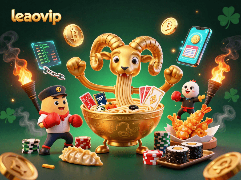 Permainan kartu di platform leaovip dengan karakter unik dan elemen kasino berwarna emas.