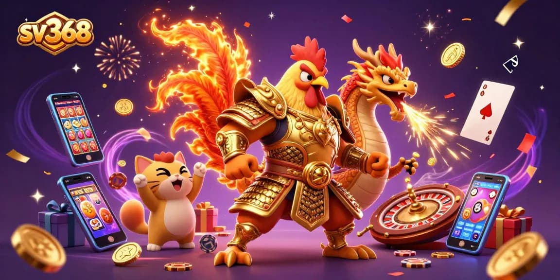 Engage with SV368's colorful casino universe featuring dynamic rooster warriors and dragon hatchlings.