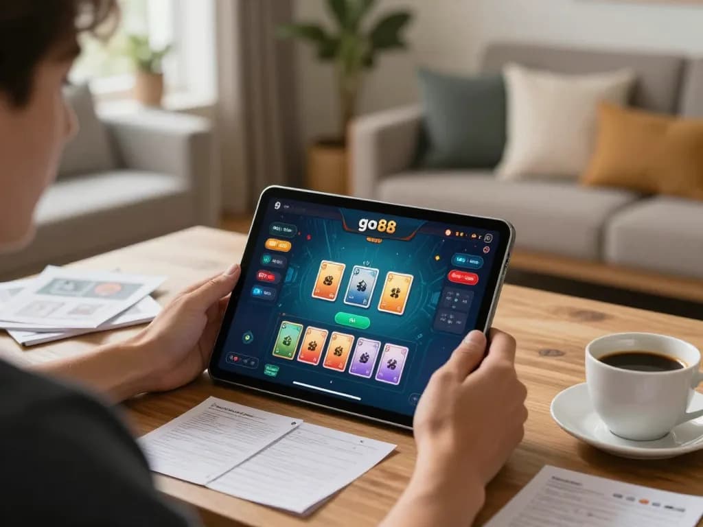 Interactive gameplay scene of game go88 on tablet, showcasing online betting strategy and engagement.