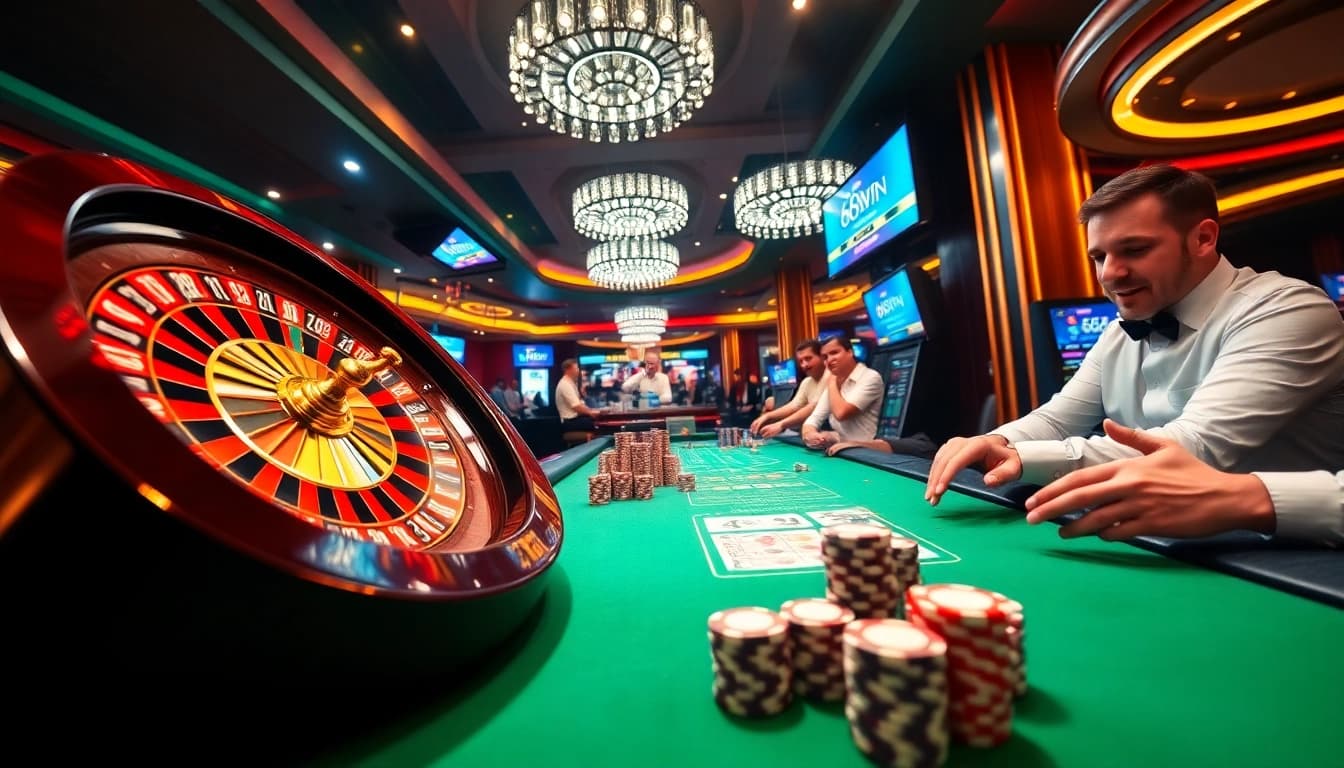 Exciting poker action and roulette at 68win, showcasing the thrill of gambling.