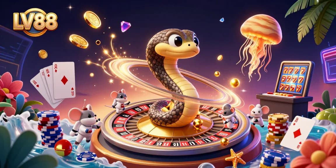 Engage with LV88's thrilling cosmic casino adventure, featuring colorful gaming elements and captivating characters.