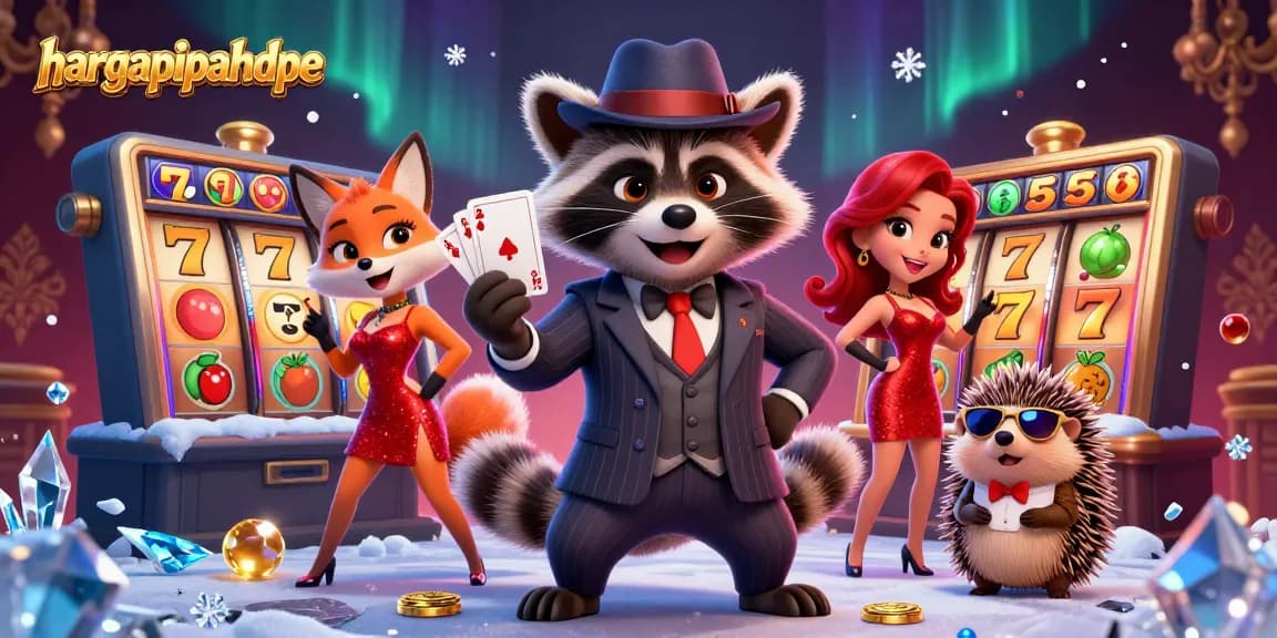 Experience the excitement of hargapipahdpe with a charming casino scene featuring colorful slot machines.