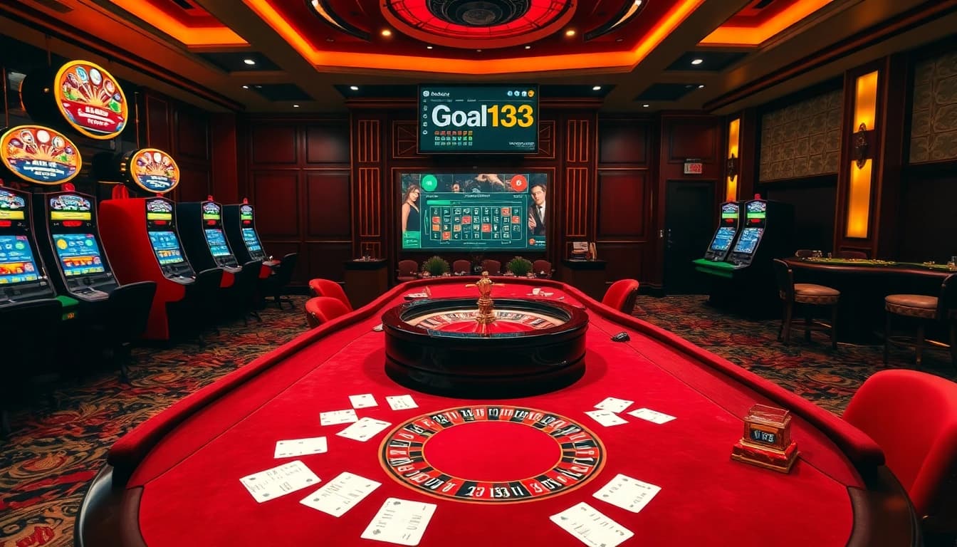 Experience thrilling gameplay at Goal123 with luxurious slot machines and a professional poker table.