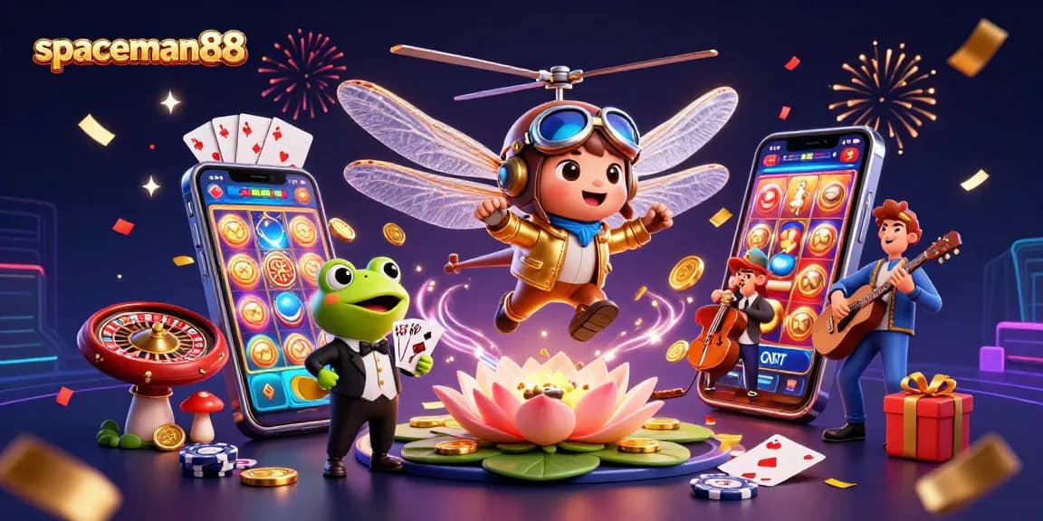 Play exciting slots and win with spaceman88 in an engaging 3D casino illustration.
