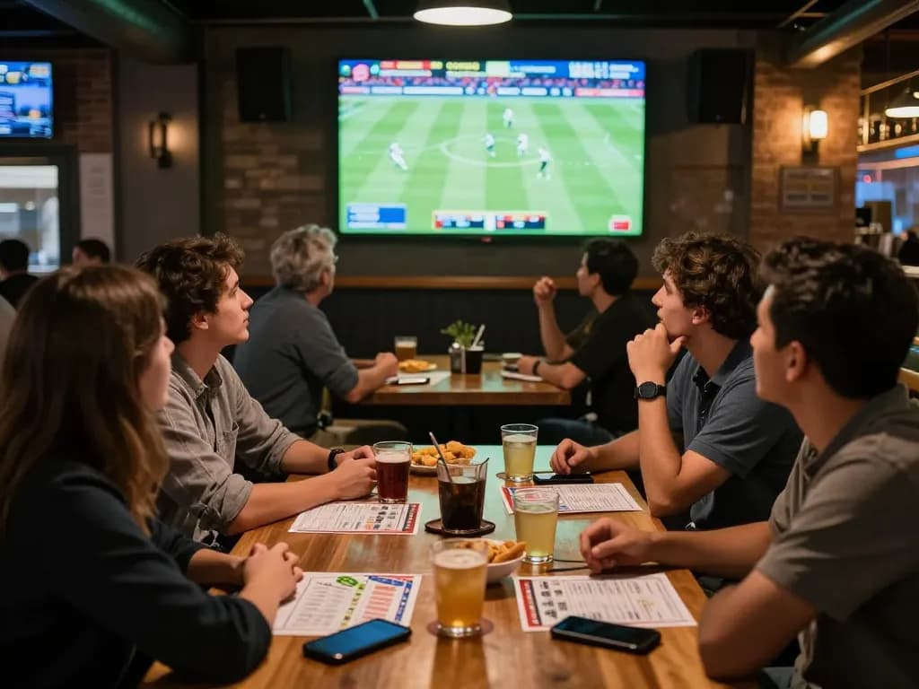 Tỷ Lệ Bóng Đá actions during a thrilling live betting experience at a sports bar.