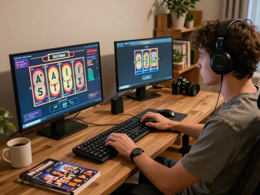 Engage in exciting online slots at https://shbetac.co with a cozy gaming setup featuring reels spinning