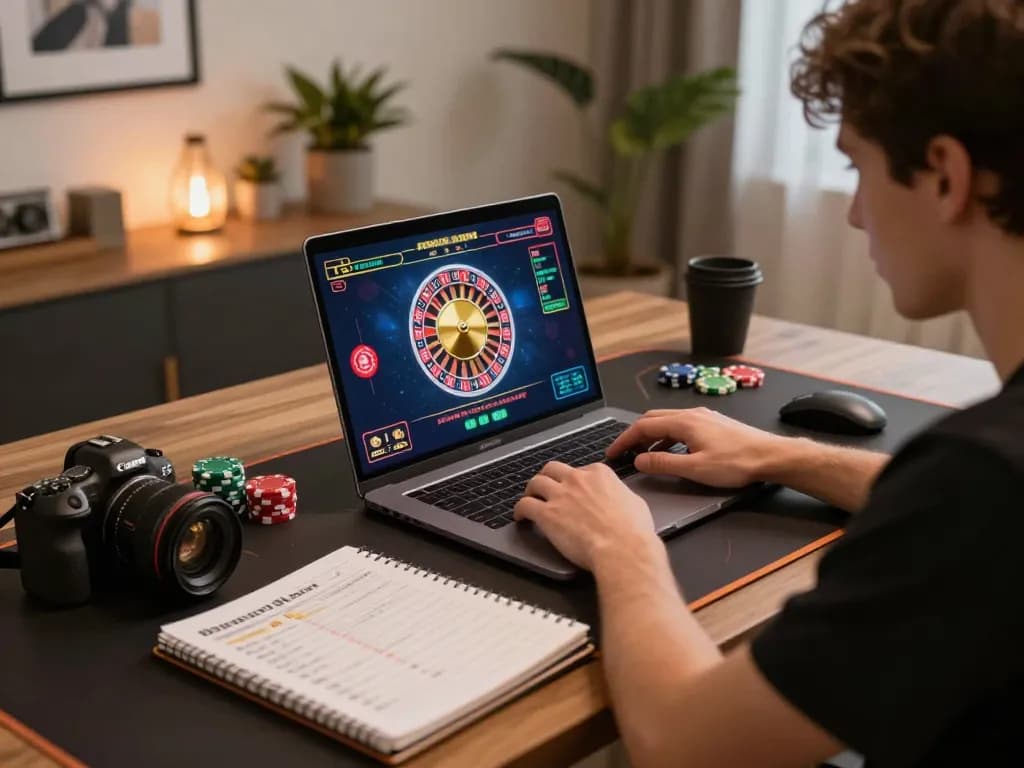 Engaging in online roulette gameplay at luckyindex with vibrant setup and strategy notes.