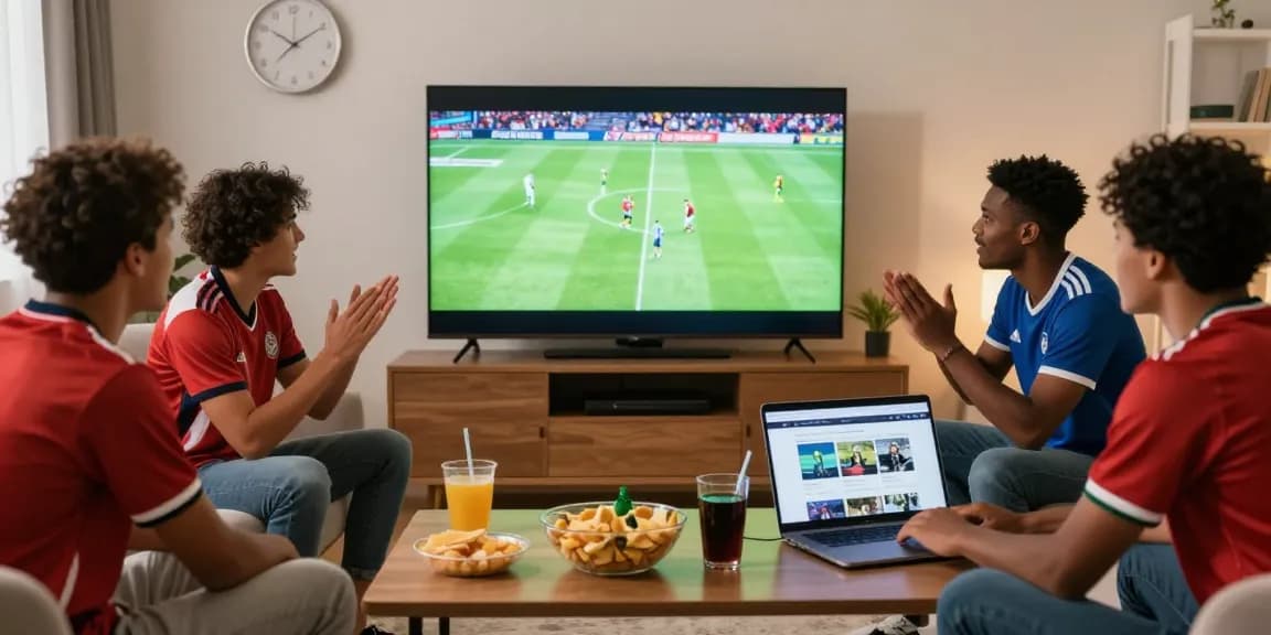 Pelotalibre viewers enjoying a live football match together in a cozy setting, showcasing excitement and team spirit.