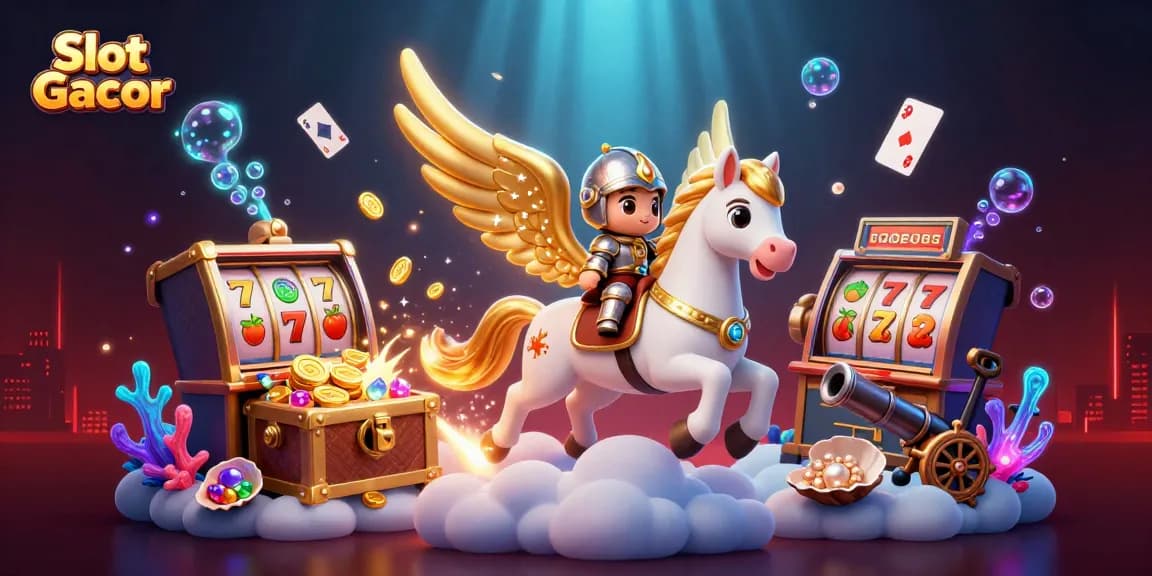 Rasakan Slot Gacor dengan kesatria 3D yang ajaib mengendarai kuda surgawi di tengah elemen kasino yang mendebarkan.