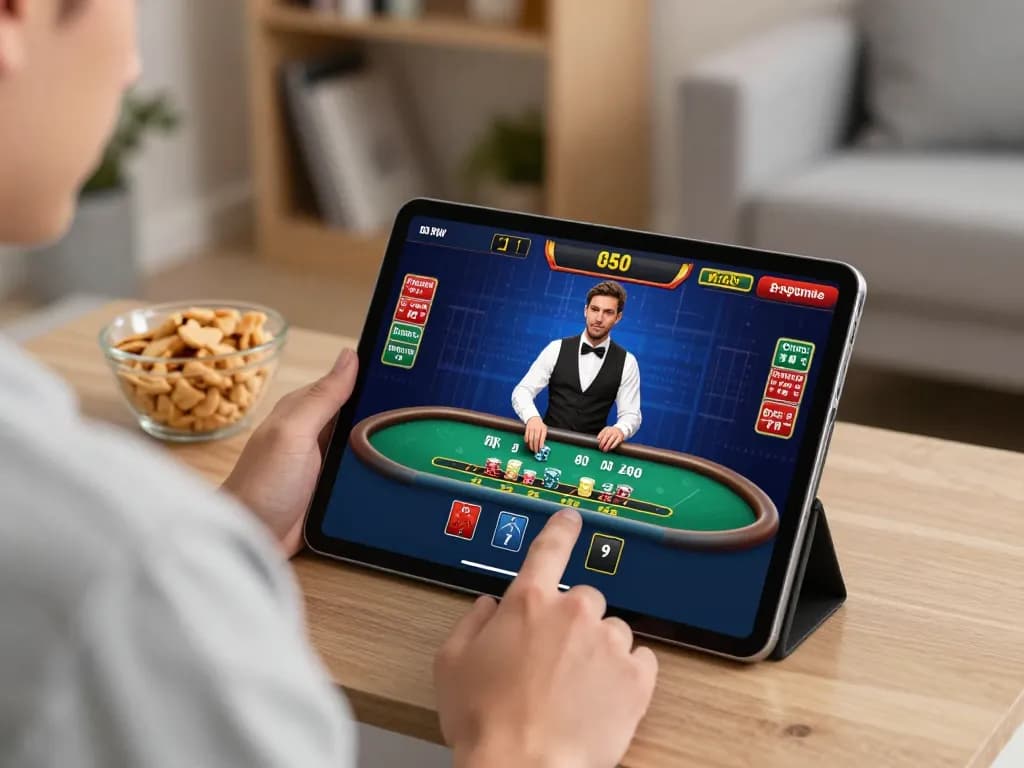 Playing blackjack with Link Alternatif Asialive88 on a tablet in a cozy home setting