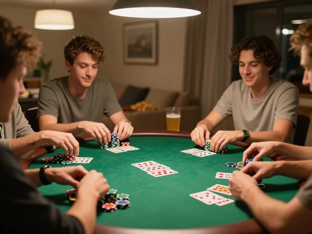 Players enjoying poker night at home, showcasing camaraderie and strategy on w4u