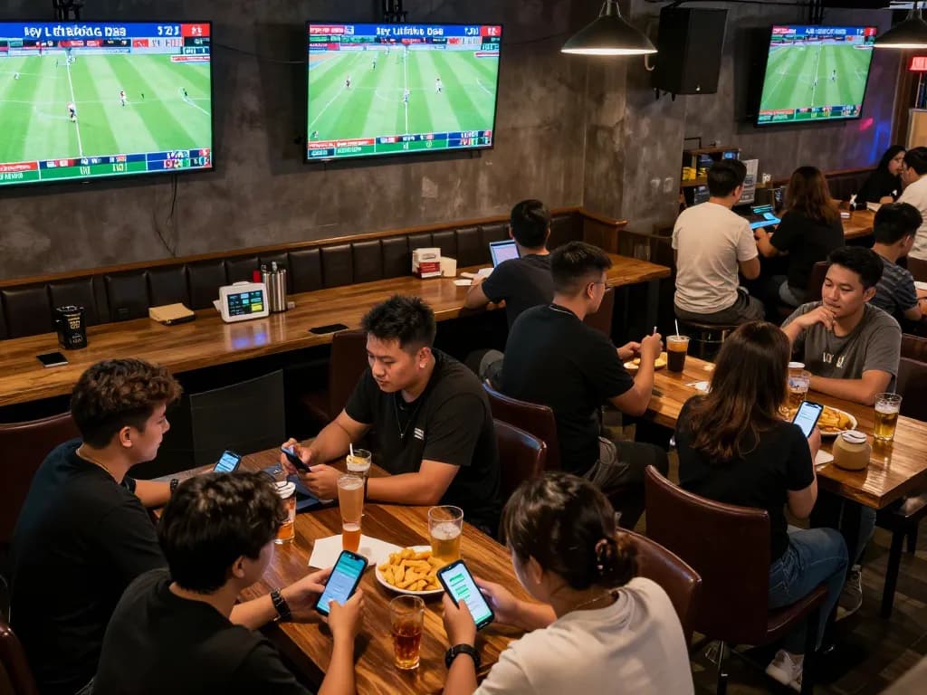 Tỷ Lệ Bóng Đá betting excitement during live sports event with fans engaged.