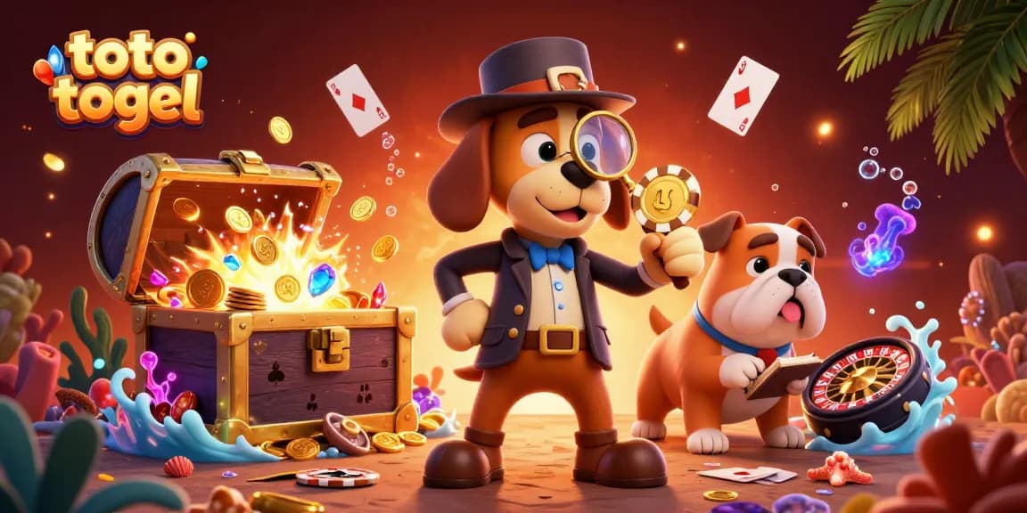 Play exciting games on toto togel with a thriving scene of cartoon characters discovering poker chips.