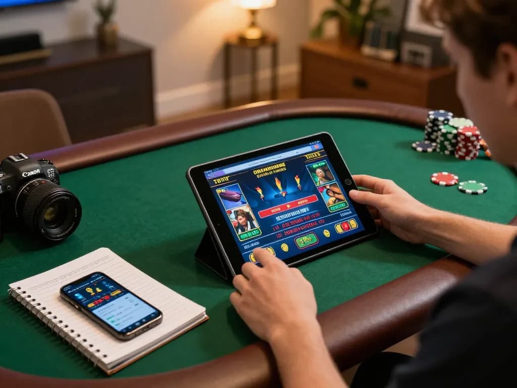 Engaging in online gaming with tg88 betting app on tablet, showcasing interactive casino features in a cozy home setting.