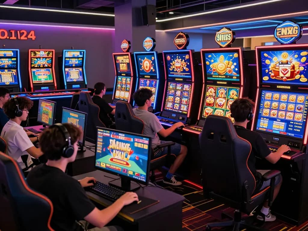 Exciting xx88 online gaming hub with players enjoying diverse games and vibrant slot machines.