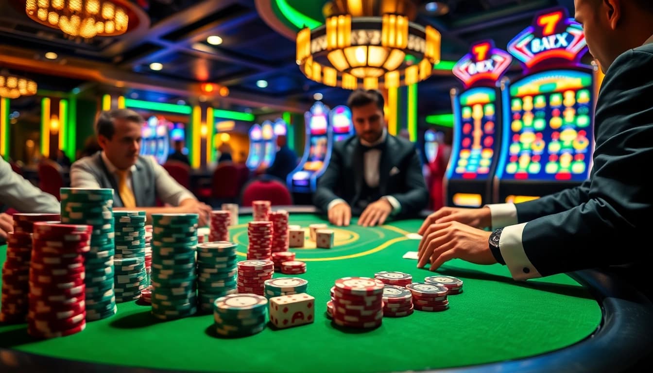 Players engaging at a poker table showcasing excitement around 8XX gambling experiences.