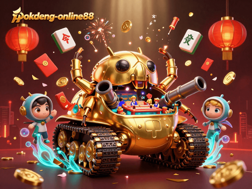 Engage with thrilling gameplay at pokdeng-online88 with a vibrant 3D casino scene bursting with treasures.