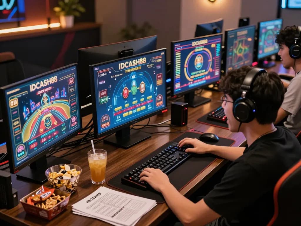 IDCASH88 online gaming experience with intense gameplay and engaging visuals in a cozy, modern setup.