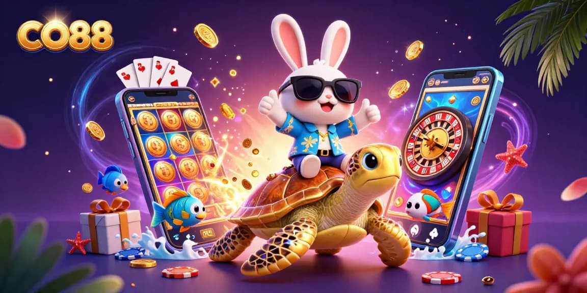 Engage with CO88's thrilling casino adventure featuring a lucky rabbit and golden turtle!