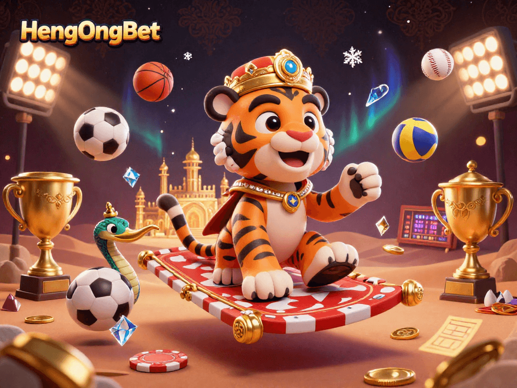 Join the thrilling world of HengOngBet with a magical casino scene featuring a tiger sultan.
