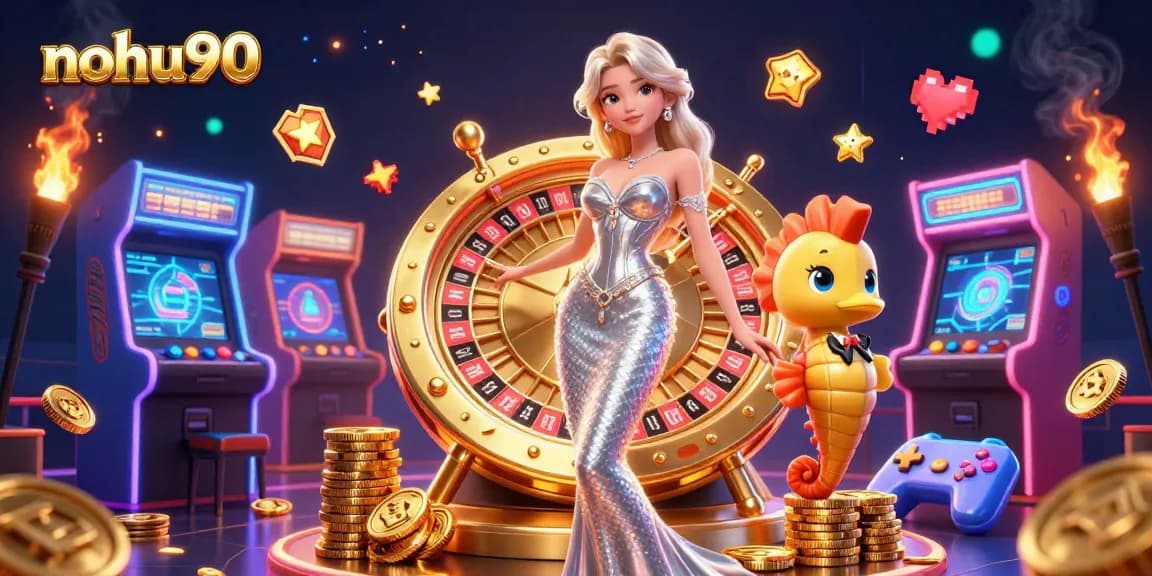 Experience the excitement at nohu90 with vibrant casino elements and a dynamic illustration.