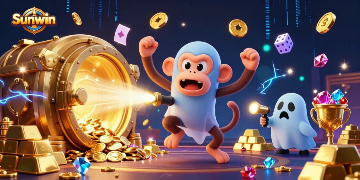 Experience thrilling gameplay at Sunwin as a mischievous monkey juggles golden treasures in a vibrant casino.