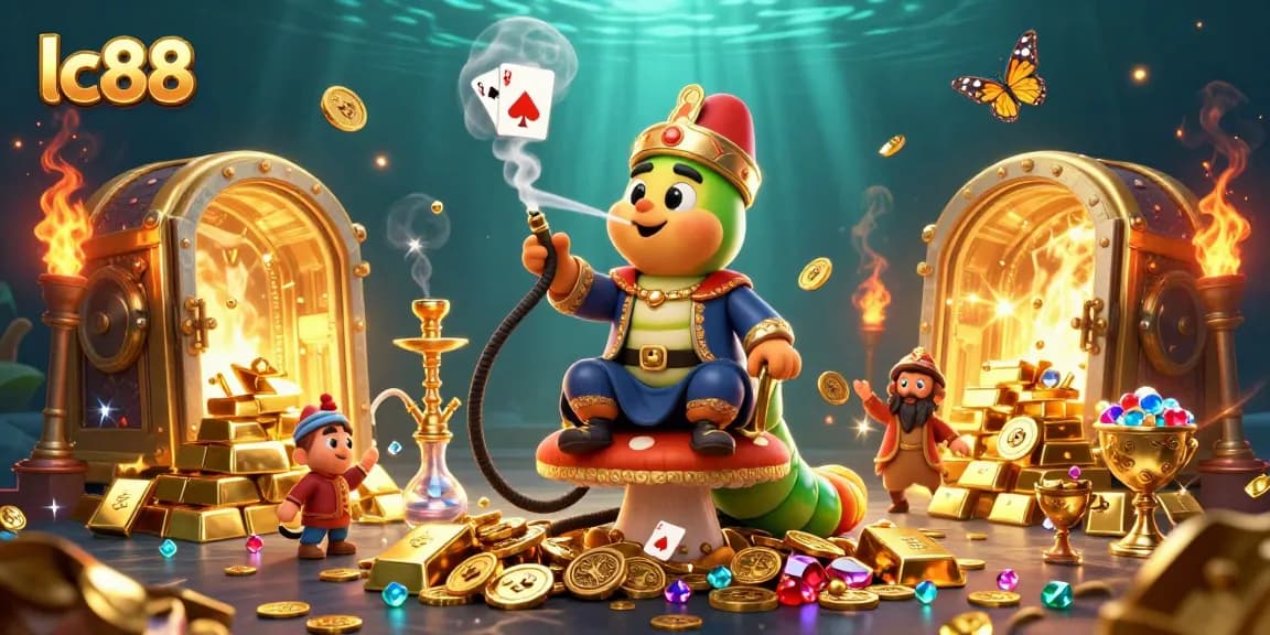 Experience winning moments at lc88 with a 3D caterpillar master in a dramatic casino-themed scene.