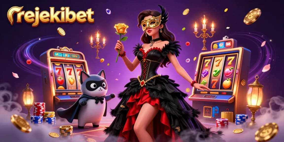 Experience thrilling entertainment with rejekibet's vibrant casino-themed scene, featuring dynamic slot gaming elements.