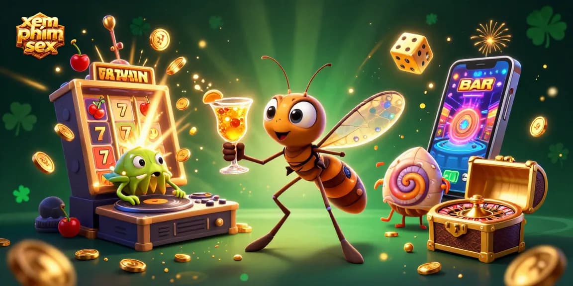 Engage with xem phim sex at a vibrant casino scene featuring a frozen mosquito mascot, trilobite DJ, and golden roulette wheel.