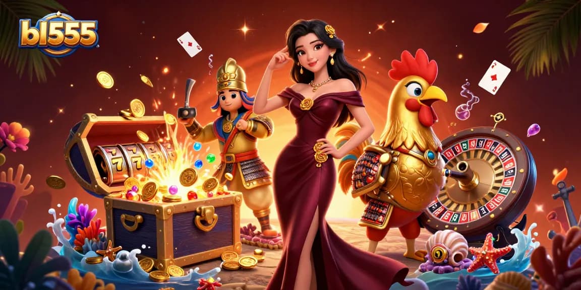 Experience the excitement at bl555 with a glamorous casino scene featuring vibrant game elements.